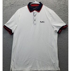 Michael Kors Polo Shirt Mens Medium White Short Sleeve Slim Fit Slit‎ Collared